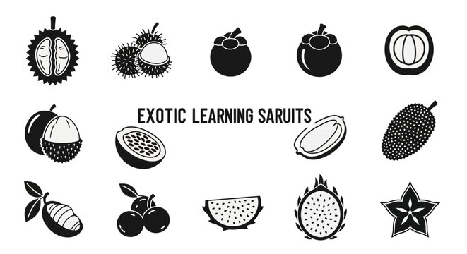 Exotic fruits icons set illustration.