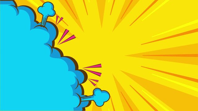 Animated comic background | Expression balloon pop art style 4k video Animation | 4k animated radial rays and dots pattern | Motion graphics and digital composition | Vintage pop art background