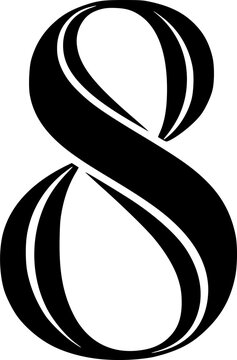 black and white &nbsp;number8 written in an elegant way .