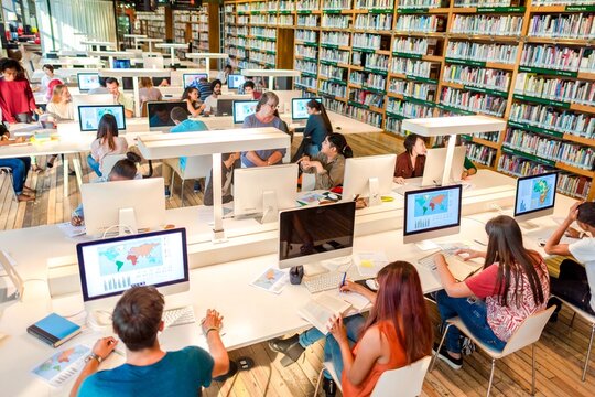Modern library with collaborative workspace