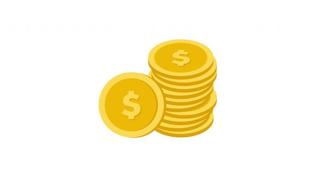 Stack of gold coins appearing and growing financial wealth accumulation animation clean minimal style Prores Alpha Channel 4K 60fps