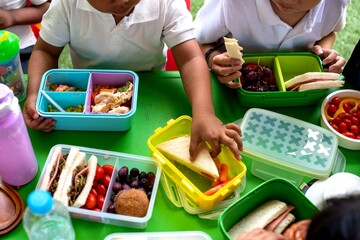 Children enjoying healthy lunch outdoors. © Rawpixel.com