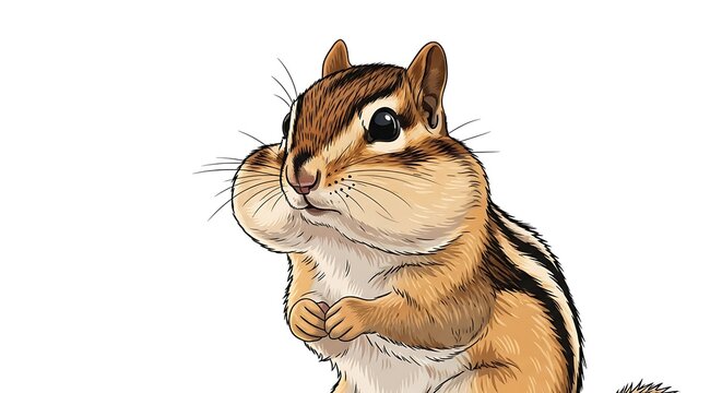 Cute Adorable Chipmunk with Stuffed Cheeks Isolated on White Background Vector Illustration