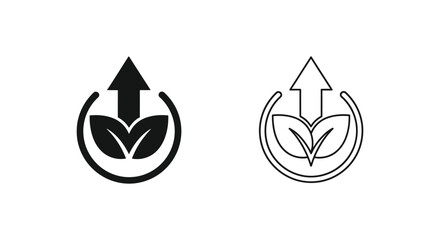 Fototapeta premium a black and white icons of a plant growing with an upward arrow Vector