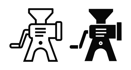 Fototapeta premium Manual meat grinder icon set with outline and solid silhouette styles for kitchen appliance food preparation and butchery equipment design