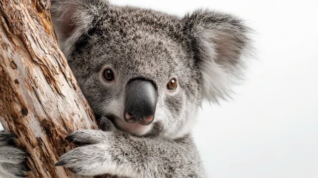 Koala Climbing Tree with Tongue Out.