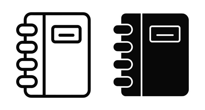 Notebook address book icon set with spiral binding and cover label for contact management diary journal planner office supplies
