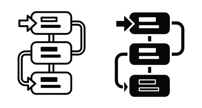 Flowchart process diagram icon showing sequential steps with arrows and boxes for business workflow management and organizational structure planning