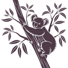 Silhouette of a koala clinging to a tree branch Image vector isolated on white background. © PIC 