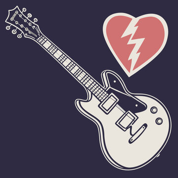Electric guitar with a broken heart symbol expressing heartbreak emotion music and sorrowful vibes