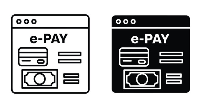Online payment interface icons showing electronic pay options with credit card and cash symbols in outline and solid styles