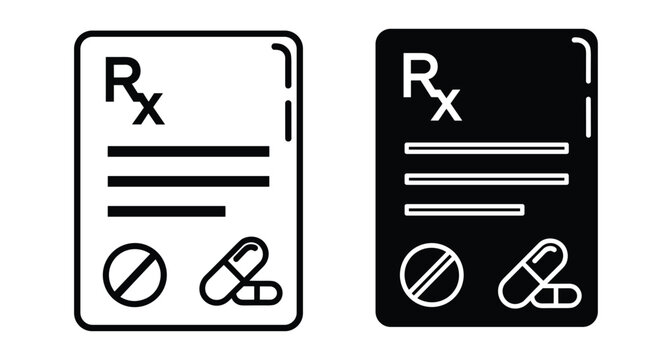 Medical prescription rx form icon set with pills and capsules for pharmacy healthcare treatment medication doctor order patient health services