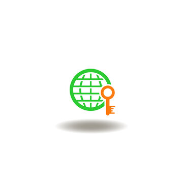 Vector illustration of earth globe with key. Symbol of social engineering.