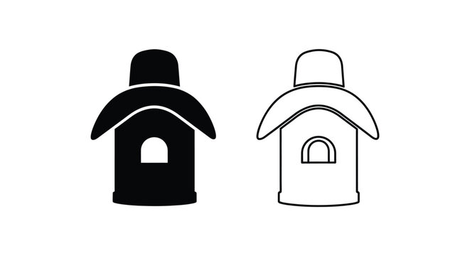 a black and white birdhouse with a roof and a hole Vector