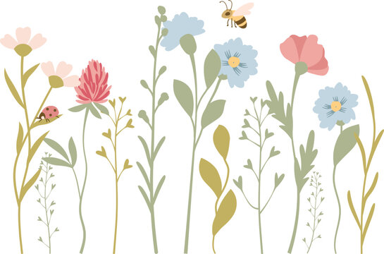 Wildflower Meadow With Bee Cartoon