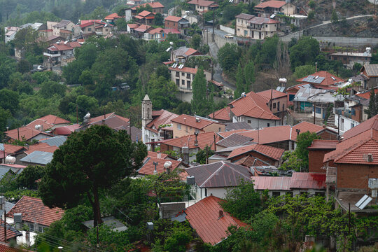 Foini (Phini) village houses and church tower in Limassol District, Cyprus