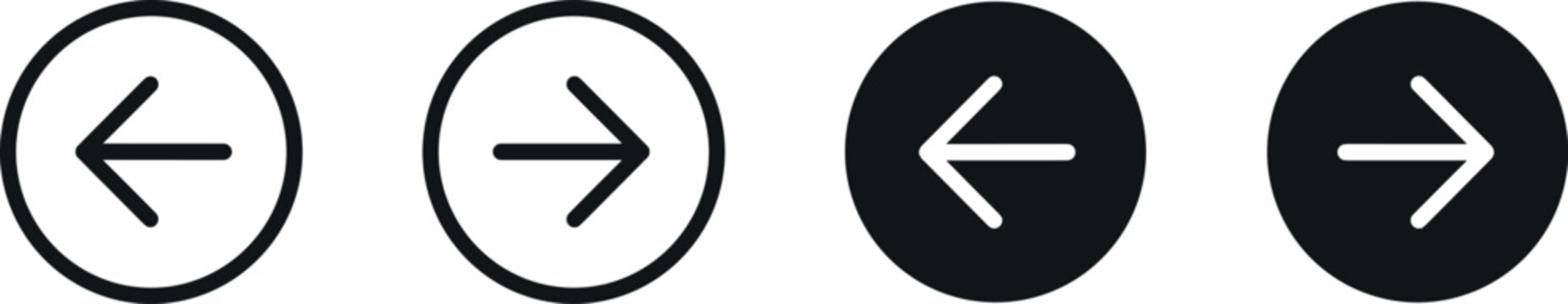 navigation arrow icon collection with left and right direction buttons for web and mobile user interface controls isolated on transparent background