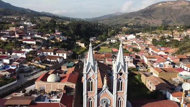 Corrales, Boyaca - Colombia. March 2, 2026. Panoramic drone view of the municipality located 85.3 kilometers from Tunja.
