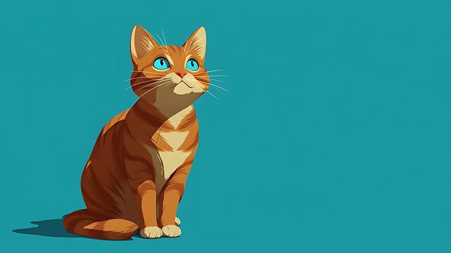 Cute Orange Cat Looking Up &ndash; Minimal Pet Illustration on Blue Background.
