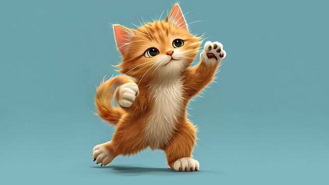 Cute Playful Orange Kitten Standing on Hind Legs &ndash; Adorable Cartoon Cat.