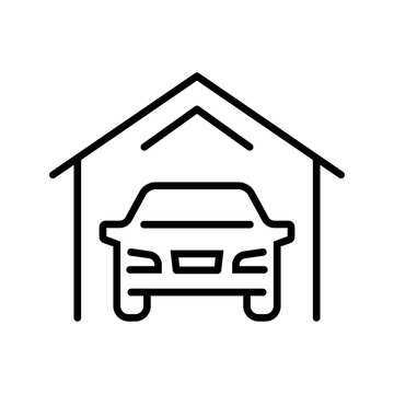 Car garage icon. Transport and garage line symbol. Black and white.