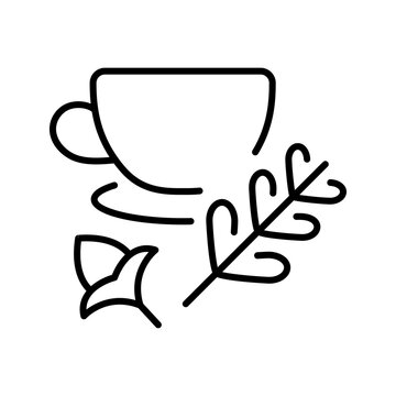 Honeybush tea icon. Food and herbal tea line symbol. Black and white.