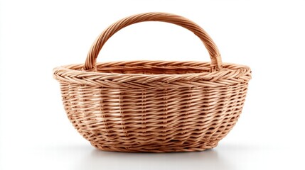 Obraz premium Wicker basket with a handle on a white background.