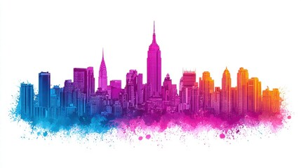 Obraz premium New York City Skyline with Colorful Watercolor Effect