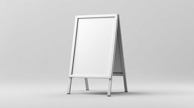 Blank A-frame sign with silver metal frame on a light gray background
