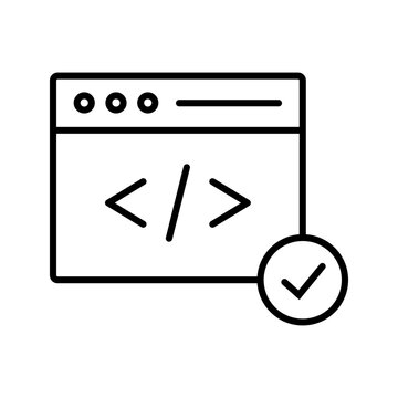 Website validation icon. Technology and web development line symbol. Black and white.
