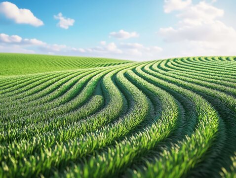 A 3D picture shows smart farming: online farm management and design.  It depicts a field of bending grass with ad space.
