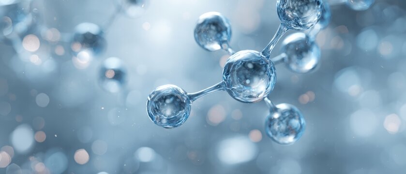 Abstract light blue medical Backdrop with 3D glowing molecules, science and healthcare technology concept. Concept of NMN molecule or NAD molecule, Resveratrol molecule