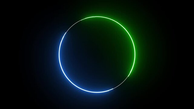 Futuristic neon glowing blue and green circular motion background for technology and sci-fi concepts.