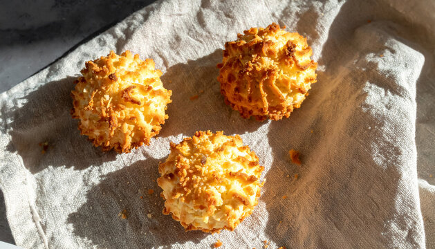 Cocadas coconut sweets on natural linen