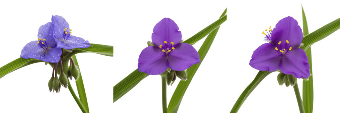Spiderwort wildflower isolated on white background Tradescantia ohiensis spiderwort blue three petal flower macro botanical specimen meadow plant studio cutout high resolution image