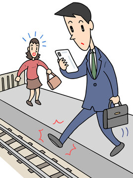 スマホ関連のイラスト - スマートフォン・歩きスマホ・踏み外し・転落