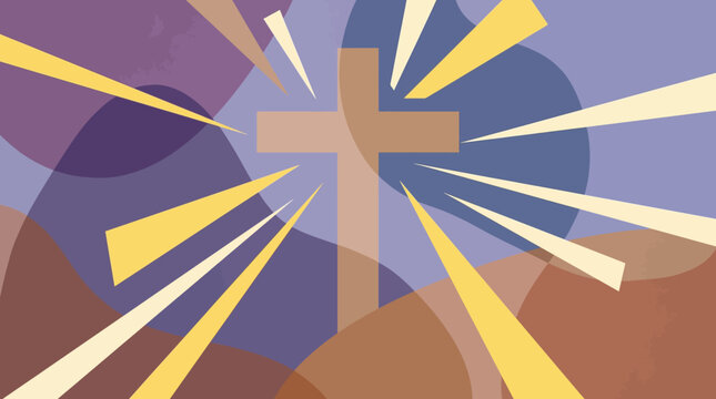 Abstract watercolor style background for Good Friday with a subtle cross and light rays