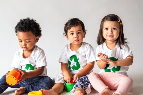Children promoting recycling awareness.