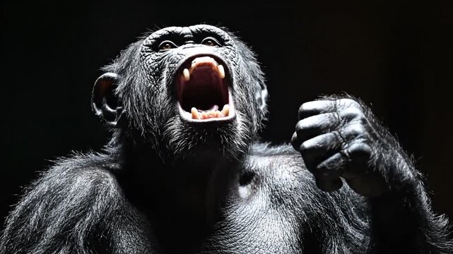 Angry Gorilla Screaming with Open Mouth.