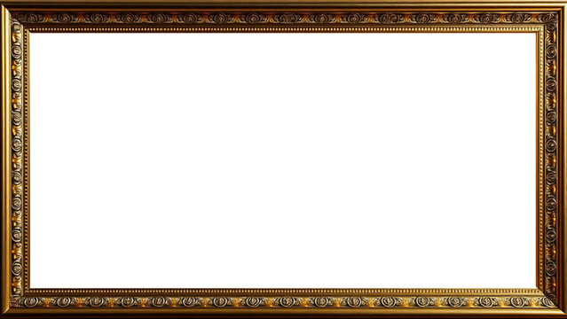 Marco Dorado Antiguo, Dise&ntilde;o Met&aacute;lico Ornamental Premium de Estilo Vintage, Fondo PNG Transparente para Enmarcar Fotos, Obras de Arte, Certificados, Diplomas, Invitaciones, Bodas.