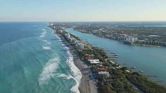 Aerial footage of Jupiter Island, Florida and Indian River. Luxury Summer family vacation destination.