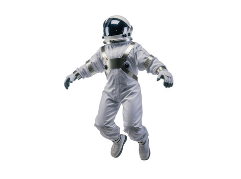 Isolated astronaut in a detailed white spacesuit floating in zero gravity, ready for mission