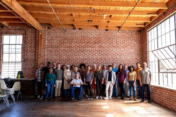 Diverse team in industrial space