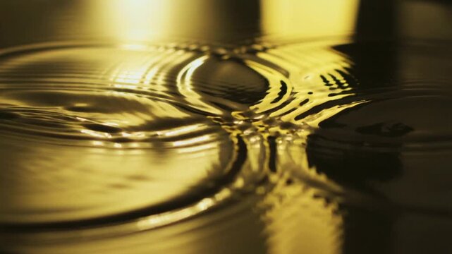 Forming concentric ripples as droplets impacting shallow pool on tray at studio, with interference