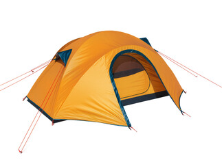 Isolated vibrant orange dome camping tent ready for outdoor adventure and travel equipment © Cian