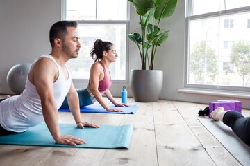 Obraz premium Calm yoga session indoors.