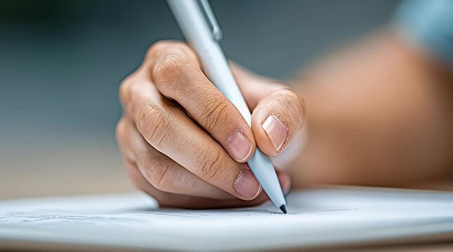 Close-up of a hand holding a pen and signing a document symbolizing agreement contract approval legal paperwork business deals or personal signatures