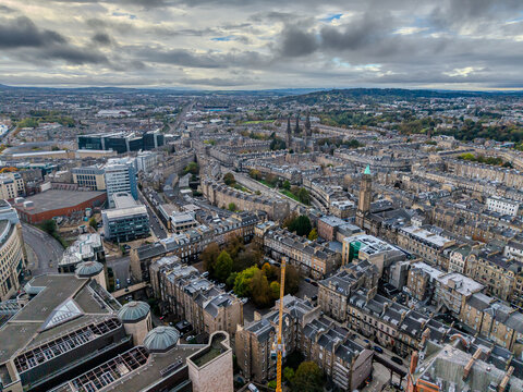 Beautiful aerial view of Edinburgh, the Historic Suburbs and Curved Streets, Scotland &ndash; Urban Pattern and Cityscape from Above