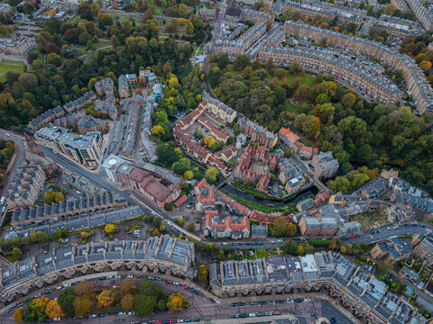 Beautiful aerial view of Edinburgh, the Historic Suburbs and Curved Streets, Scotland &ndash; Urban Pattern and Cityscape from Above