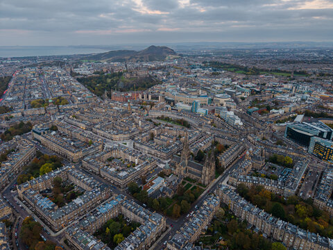 Beautiful aerial view of Edinburgh, the Historic Suburbs and Curved Streets, Scotland &ndash; Urban Pattern and Cityscape from Above